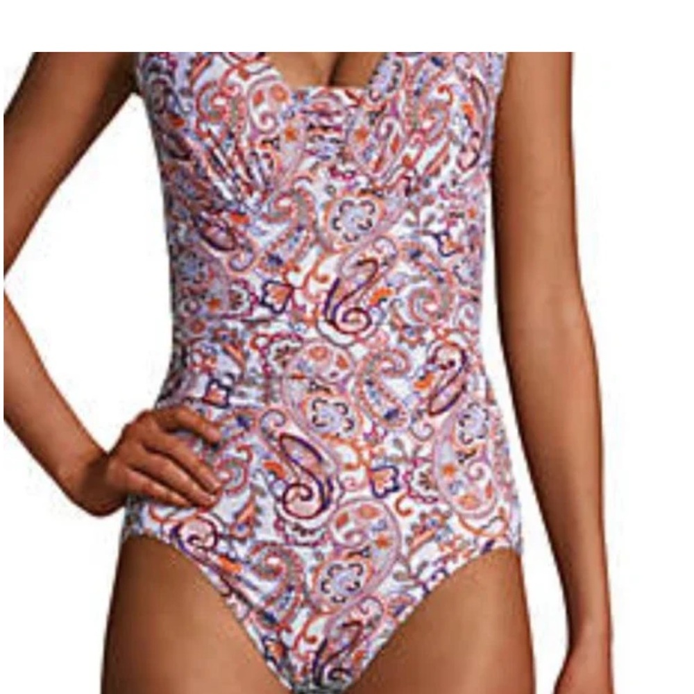 NWOT Lands End 10 LONG paisley print one piece swimsuit